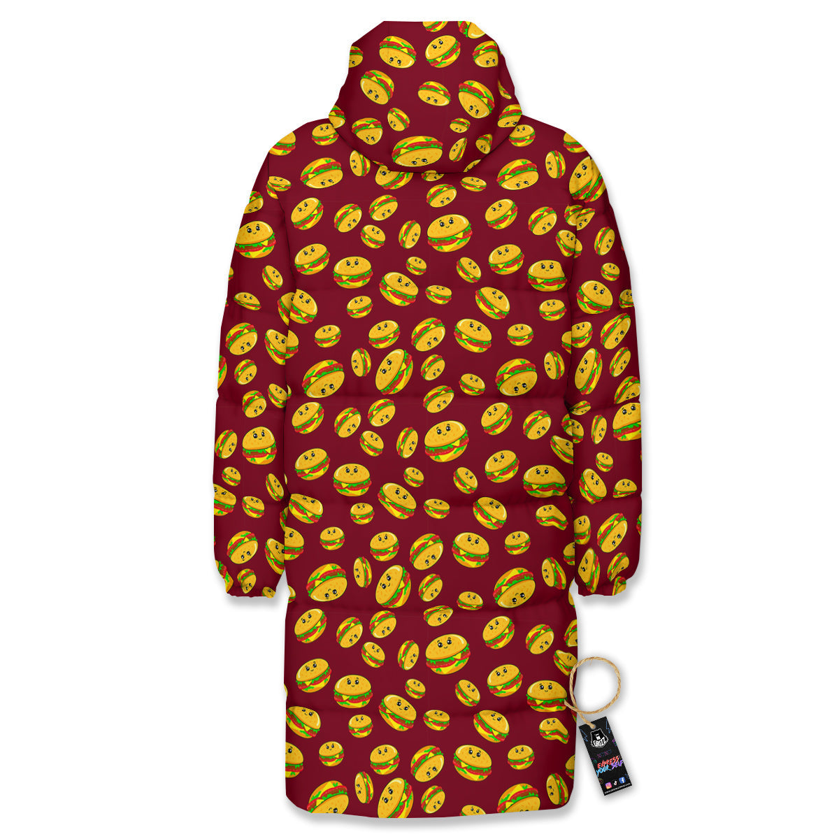 Hamburger Cute Print Pattern Long Down Jacket-grizzshop