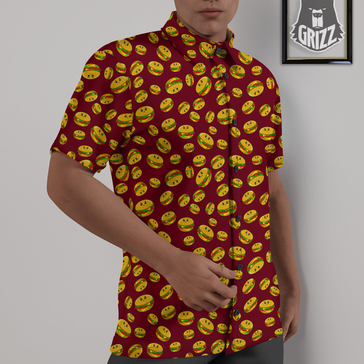 Hamburger Cute Print Pattern Untucked Shirts-grizzshop