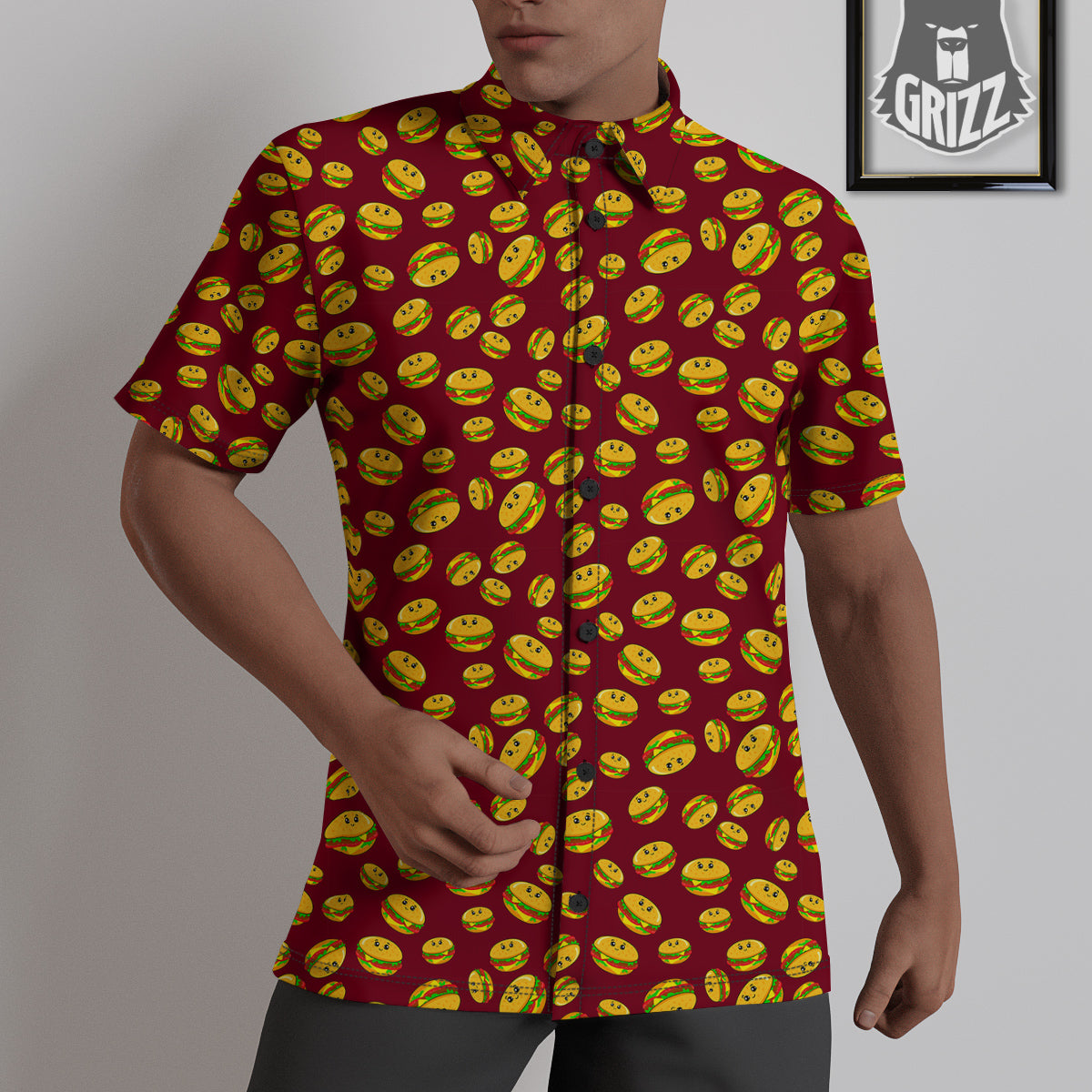 Hamburger Cute Print Pattern Untucked Shirts-grizzshop