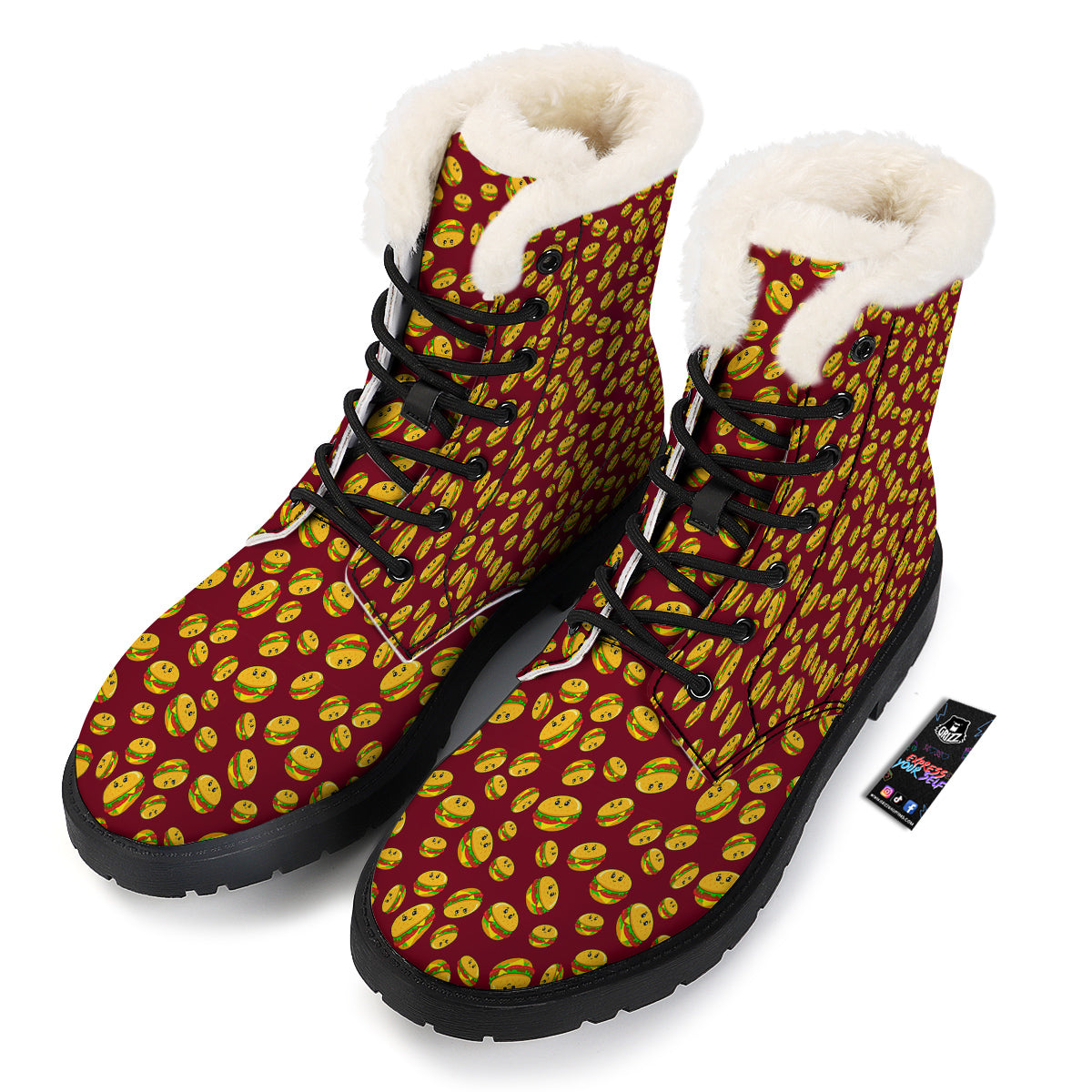 Hamburger Cute Print Pattern Winter Boots-grizzshop