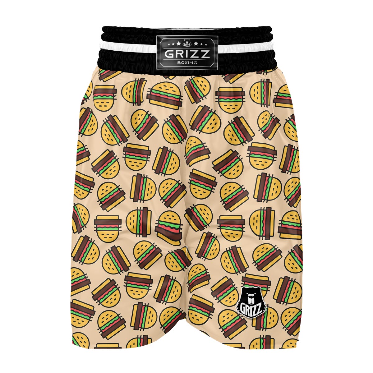 Hamburger Pattern Print Boxing Shorts-grizzshop