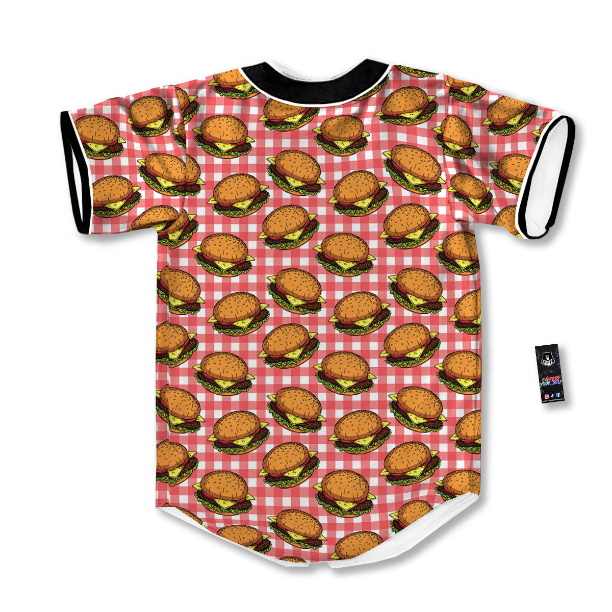 Hamburger Plaid Print Pattern Baseball Jersey-grizzshop