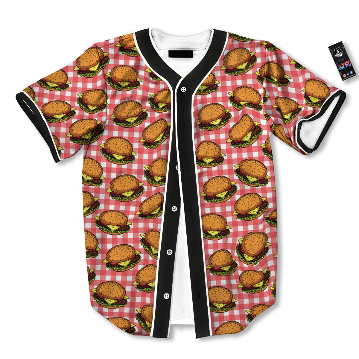 Hamburger Plaid Print Pattern Baseball Jersey-grizzshop
