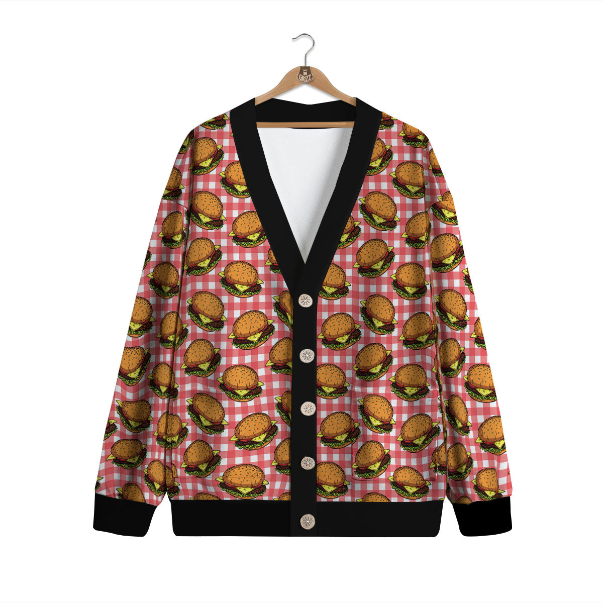 Hamburger Plaid Print Pattern Cardigan-grizzshop