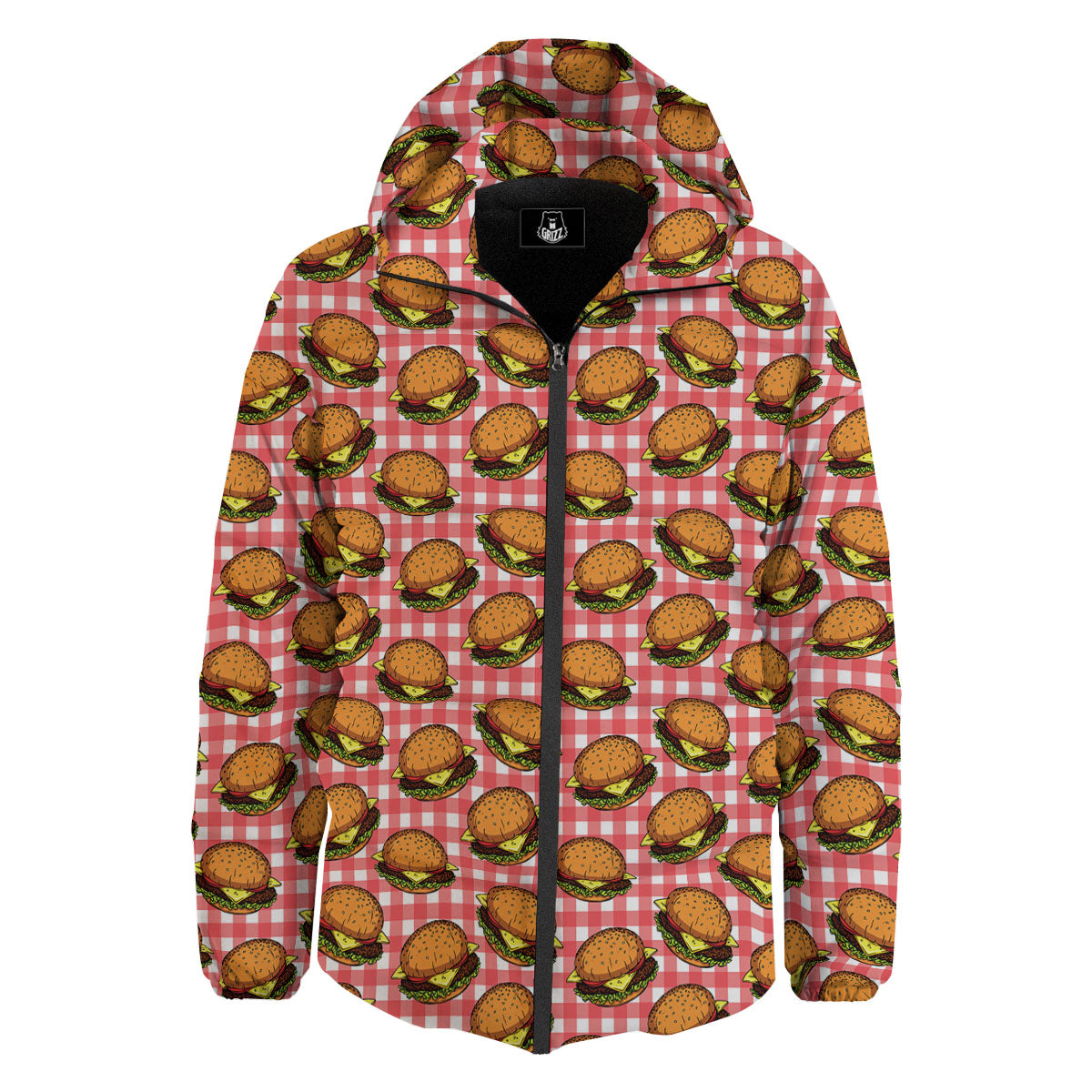 Hamburger Plaid Print Pattern Down Jacket-grizzshop