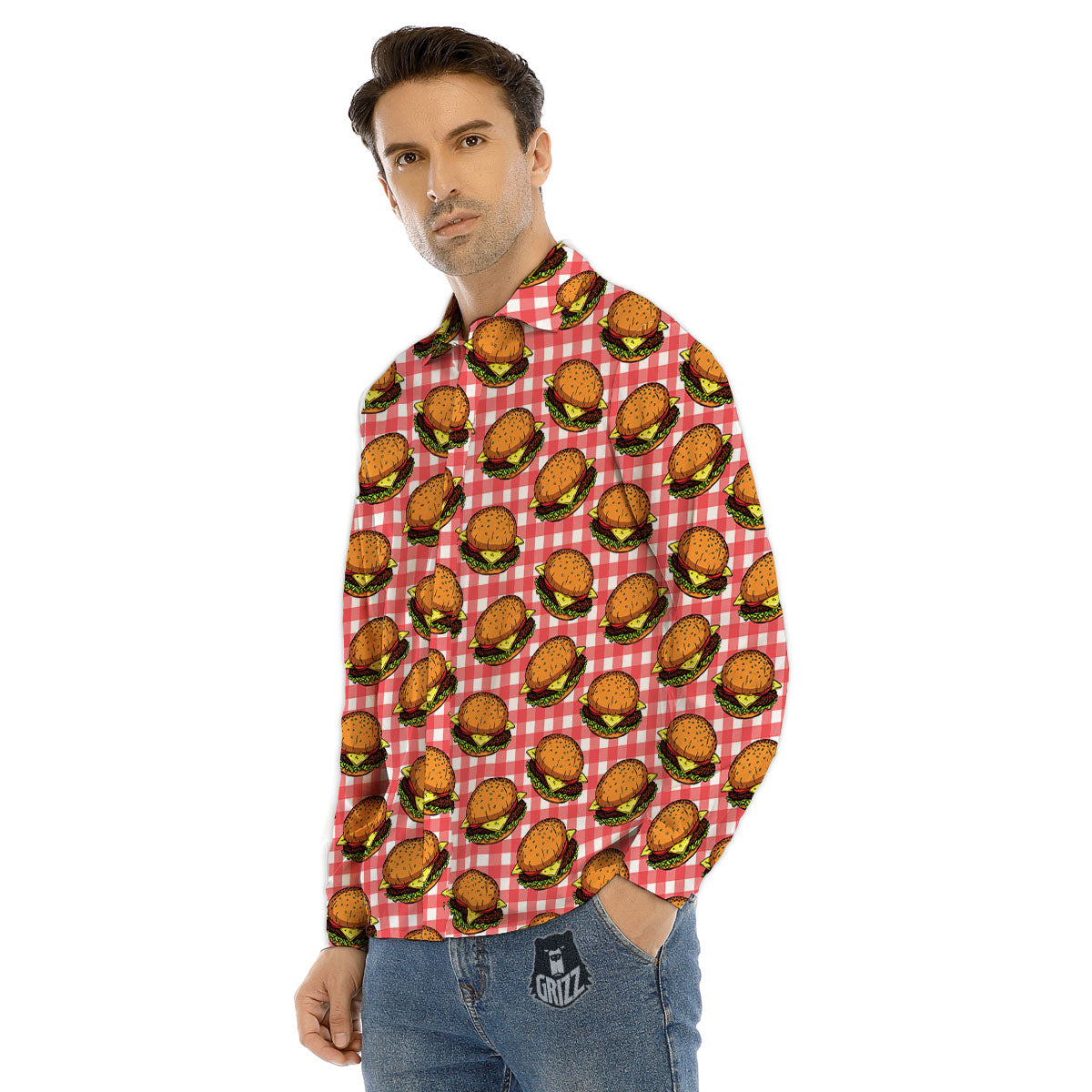 Hamburger Plaid Print Pattern Men's Dress Shirts-grizzshop