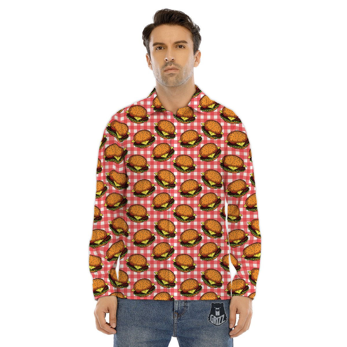 Hamburger Plaid Print Pattern Men's Dress Shirts-grizzshop