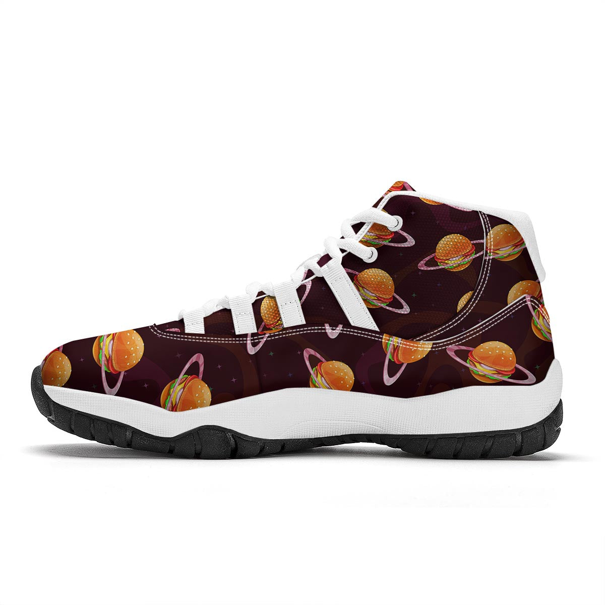 Hamburger Planet Pattern Print White Bball Shoes-grizzshop