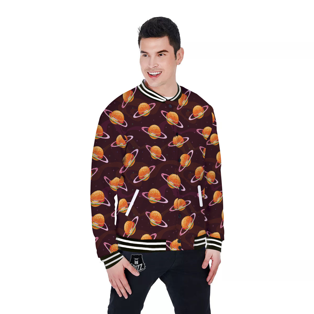 Hamburger Planet Print Pattern Baseball Jacket-grizzshop