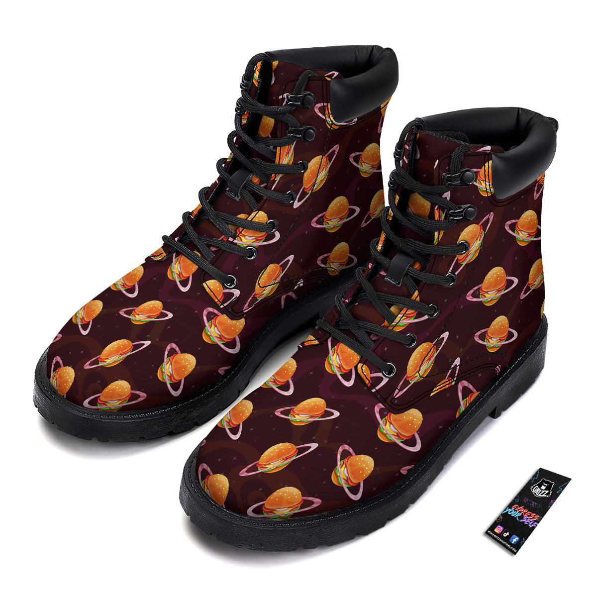 Hamburger Planet Print Pattern Boots-grizzshop