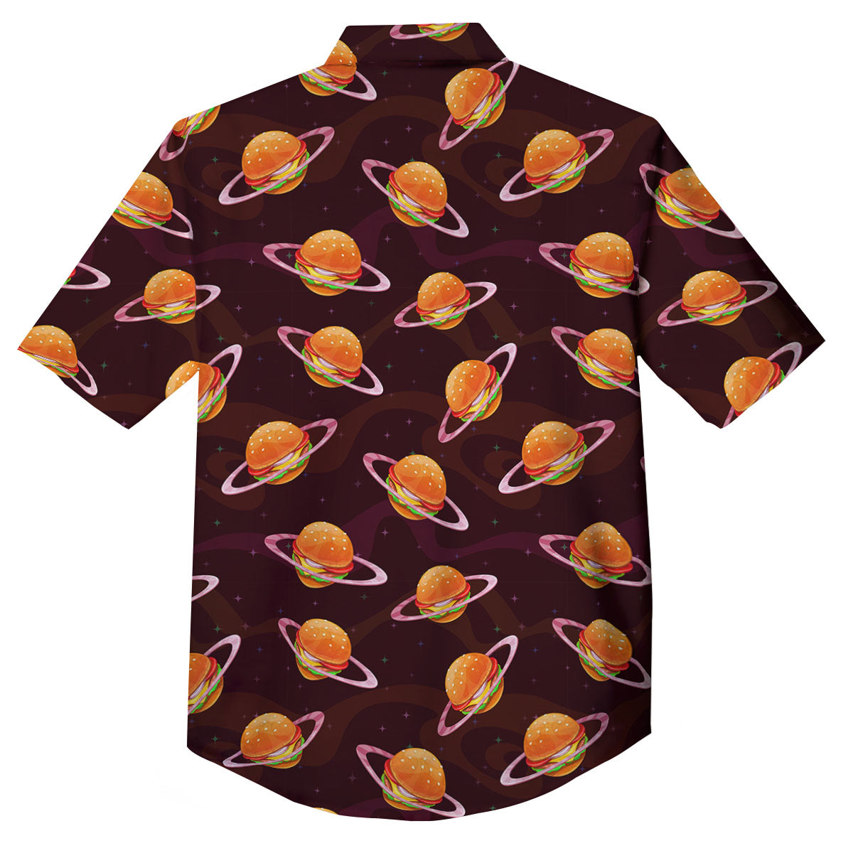 Hamburger Planet Print Pattern Button Up Shirt-grizzshop