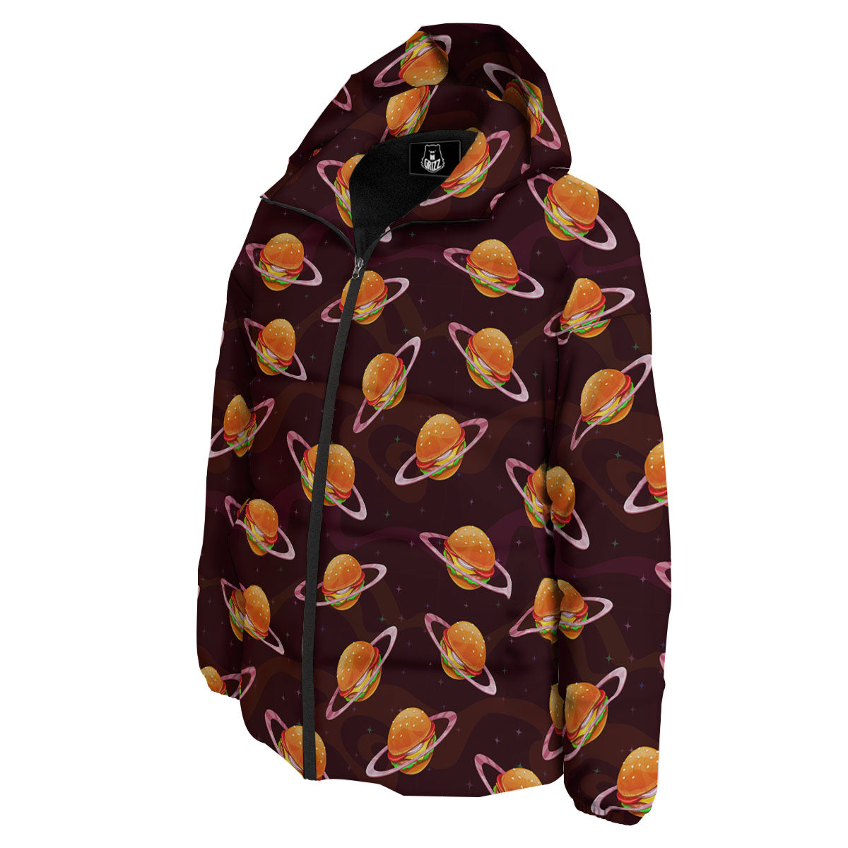 Hamburger Planet Print Pattern Down Jacket-grizzshop