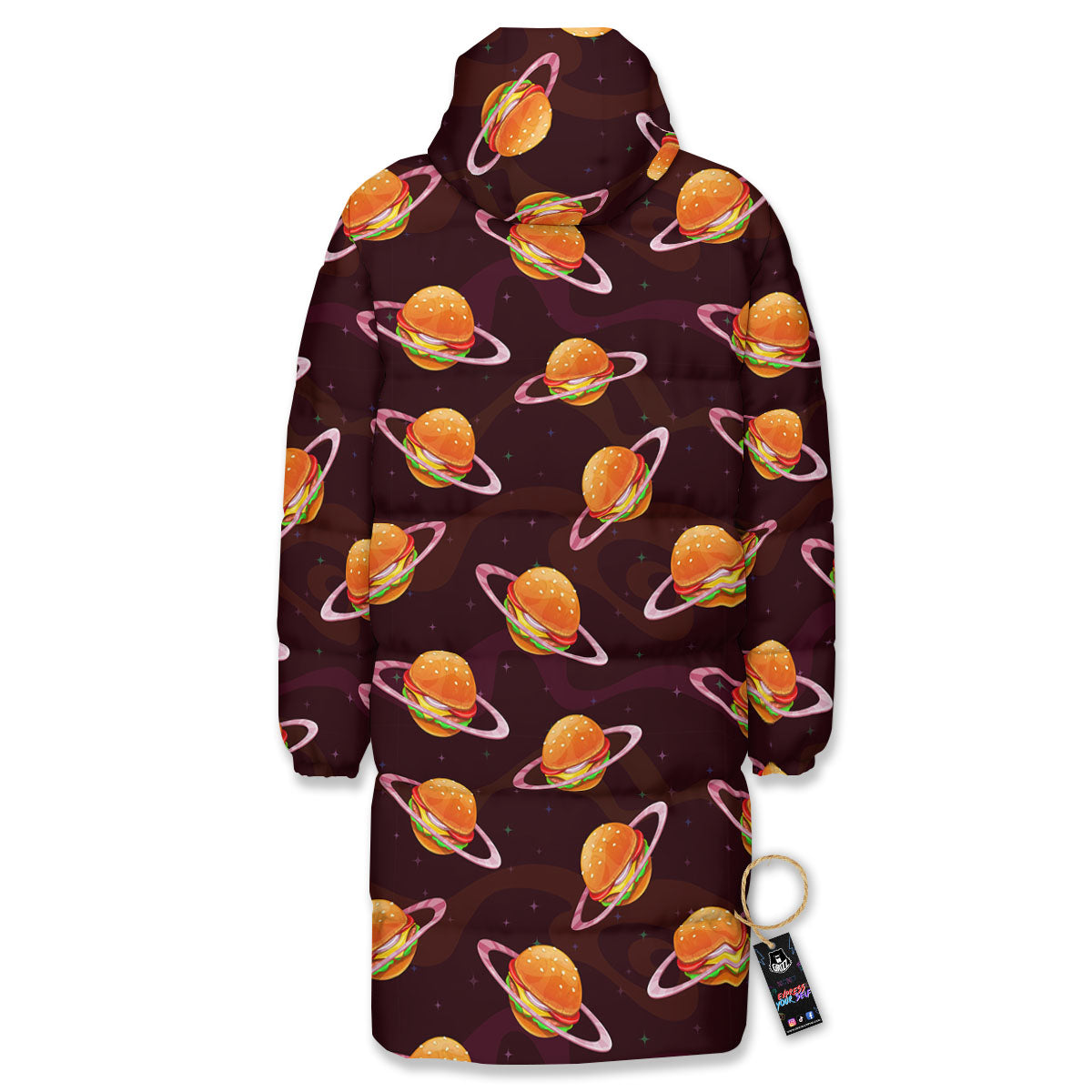 Hamburger Planet Print Pattern Long Down Jacket-grizzshop