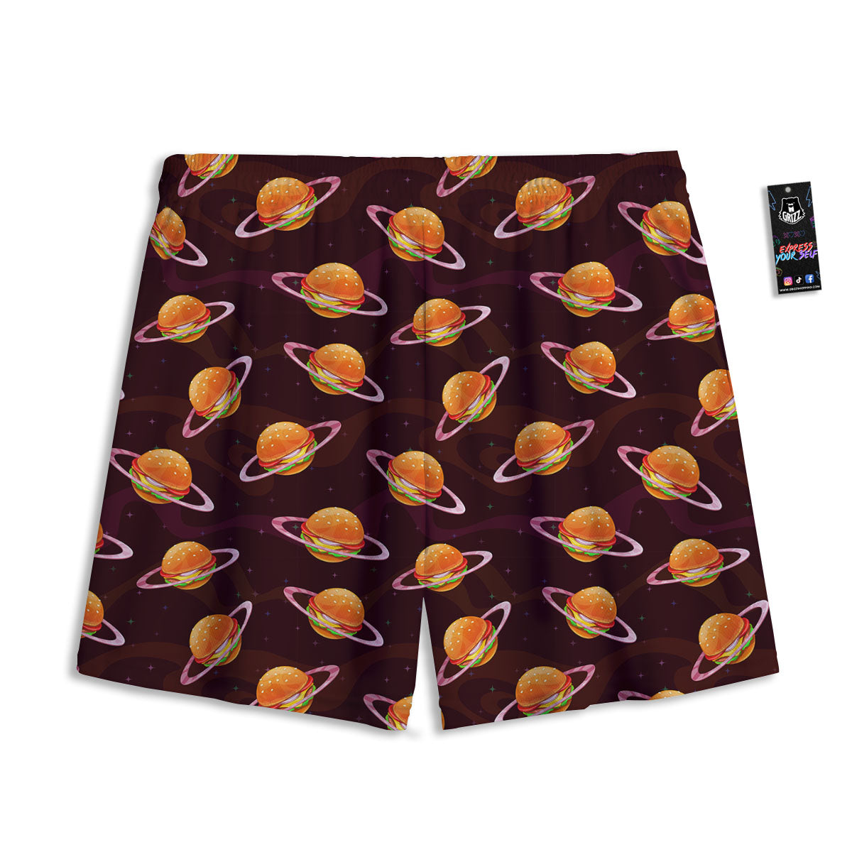 Hamburger Planet Print Pattern Mesh Shorts-grizzshop