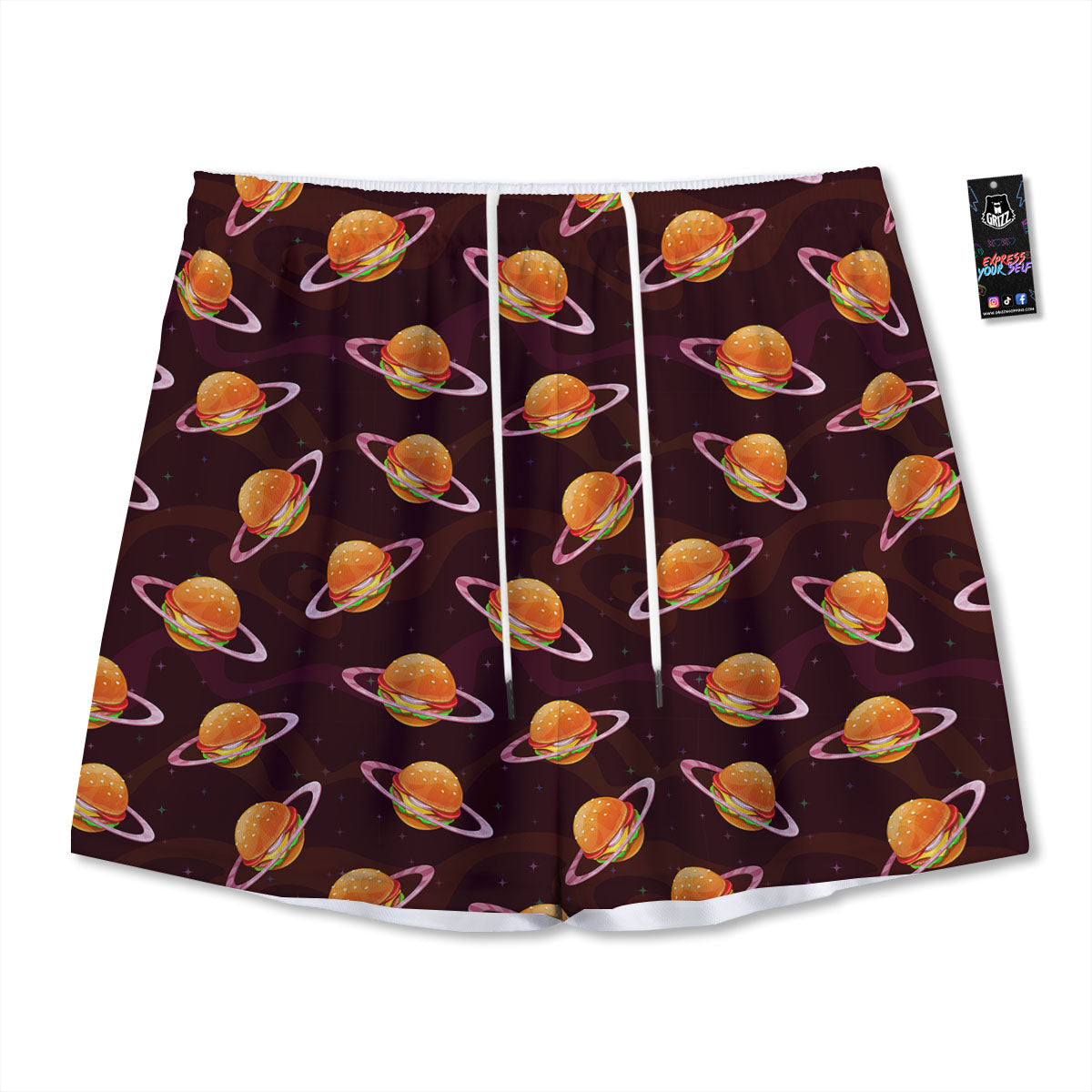 Hamburger Planet Print Pattern Mesh Shorts-grizzshop