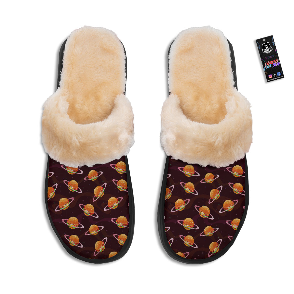 Hamburger Planet Print Pattern Slippers-grizzshop