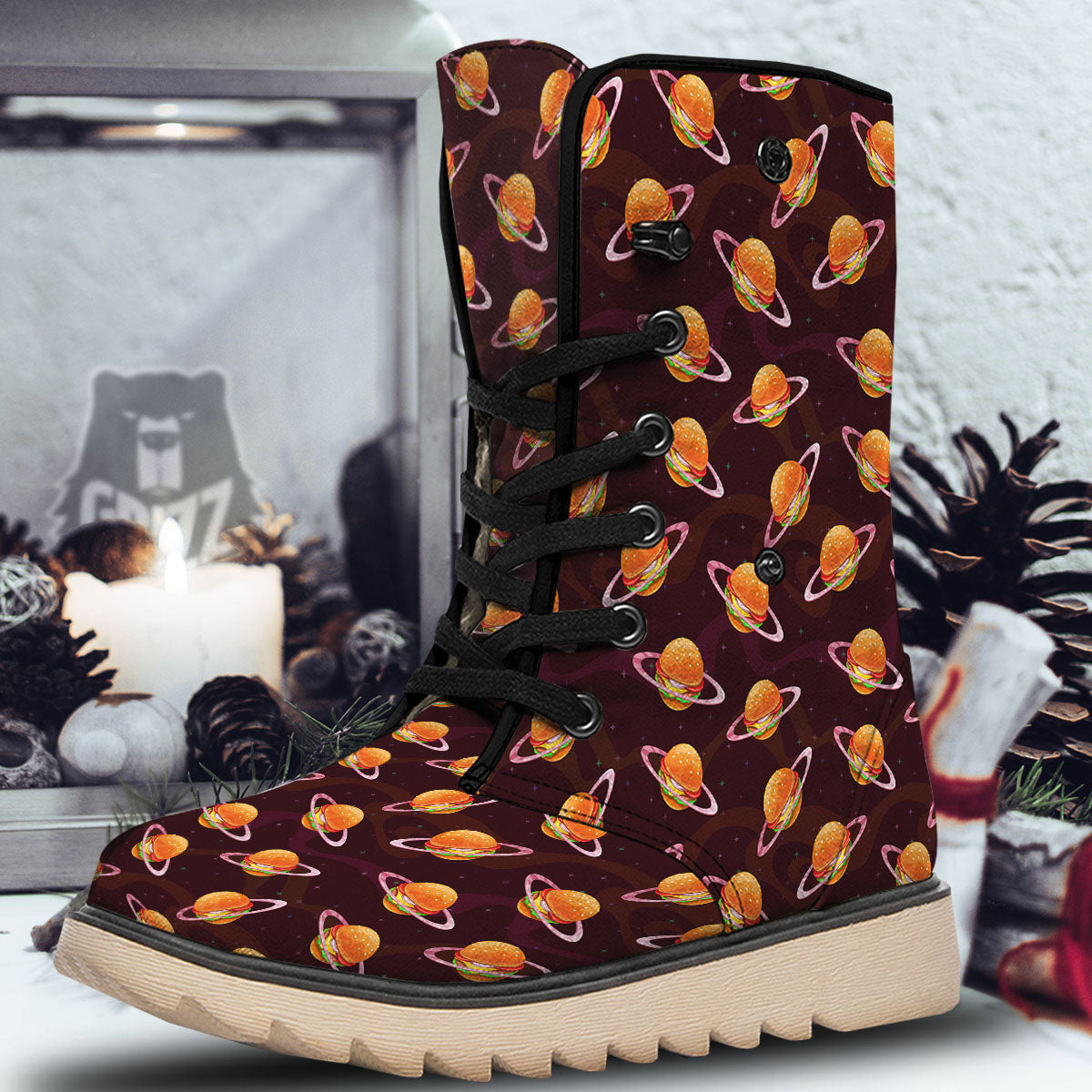 Hamburger Planet Print Pattern Snow Boots-grizzshop