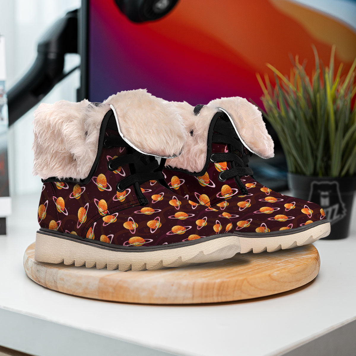 Hamburger Planet Print Pattern Snow Boots-grizzshop