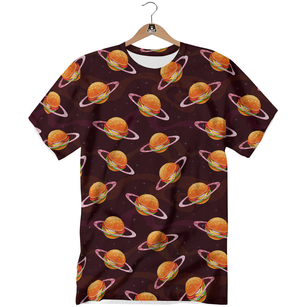 Hamburger Planet Print Pattern T-Shirt-grizzshop