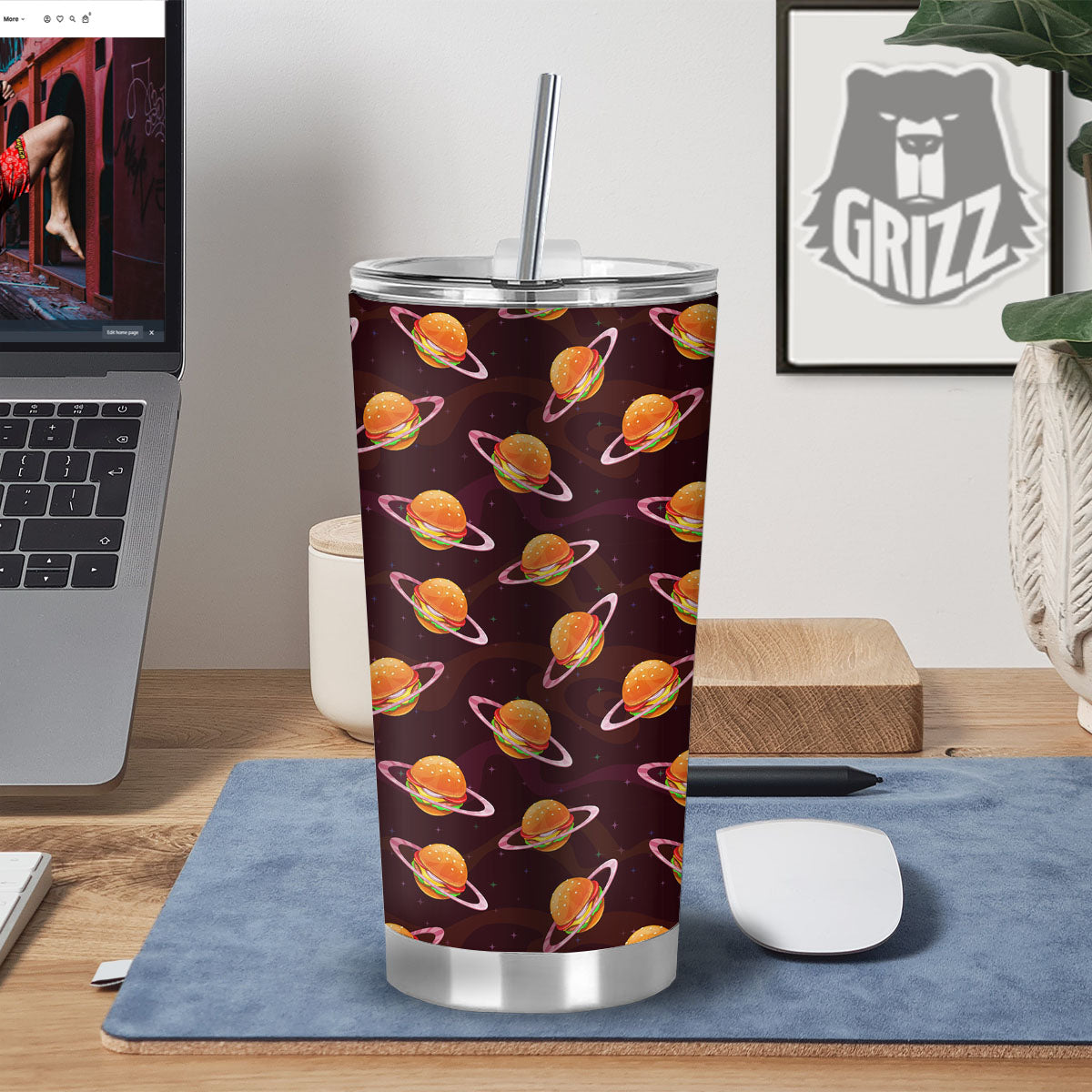 Hamburger Planet Print Pattern Tumbler-grizzshop