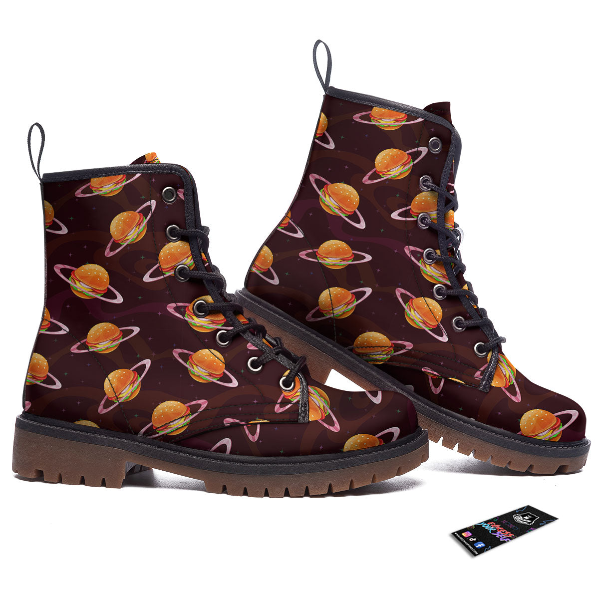 Hamburger Planet Print Pattern Work Boots-grizzshop