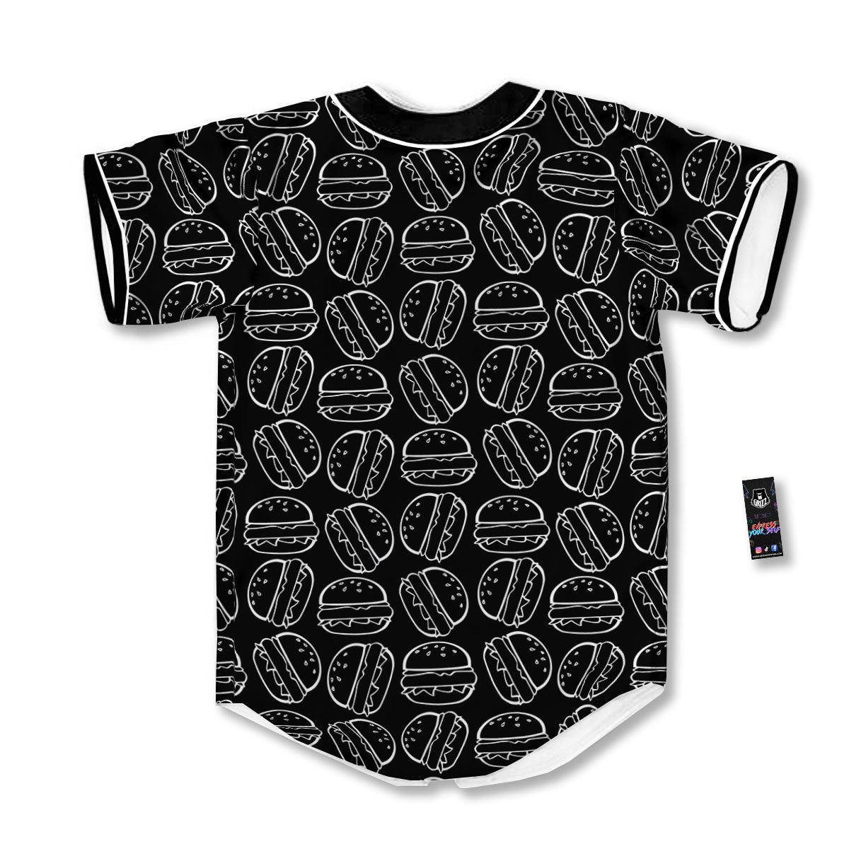 Hamburger White And Black Print Baseball Jersey-grizzshop