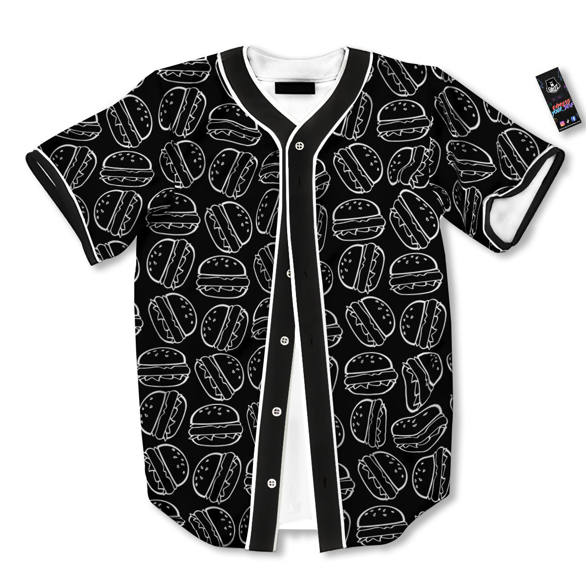 Hamburger White And Black Print Baseball Jersey-grizzshop