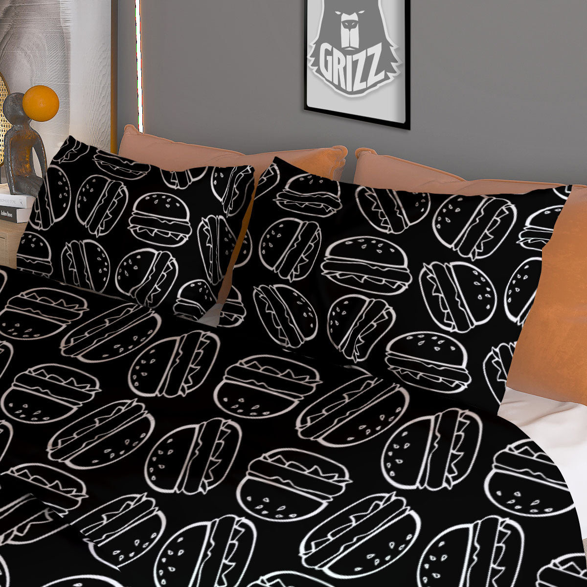 Hamburger White And Black Print Duvet Cover Bedding Set