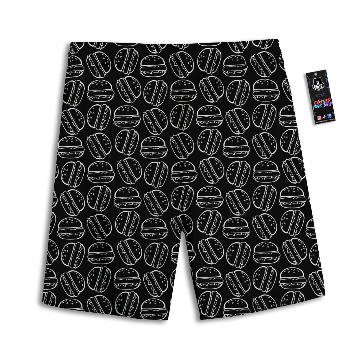 Hamburger White And Black Print Men's Athletic Shorts