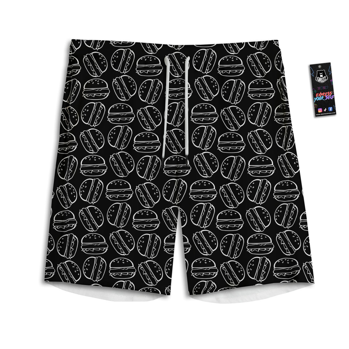 Hamburger White And Black Print Men's Athletic Shorts