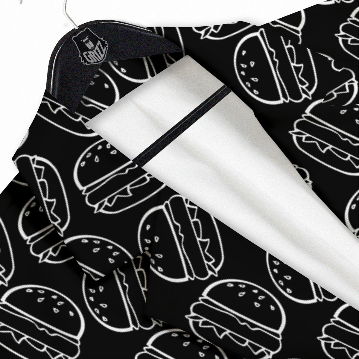 Hamburger White And Black Print Men's Sport Coat-grizzshop