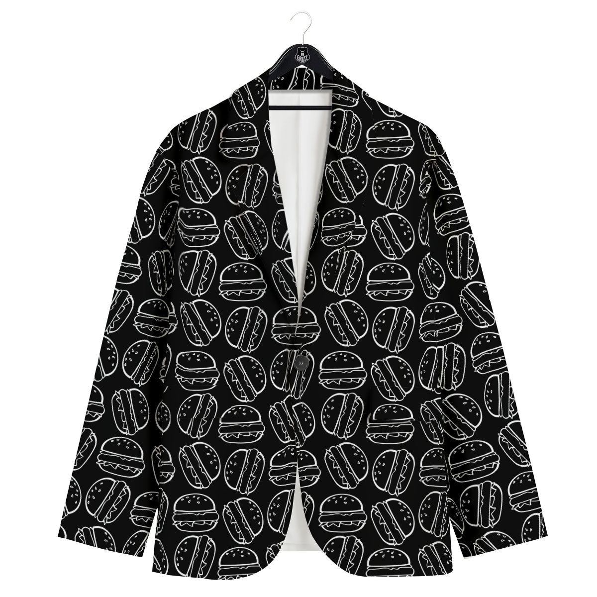 Hamburger White And Black Print Men's Sport Coat-grizzshop