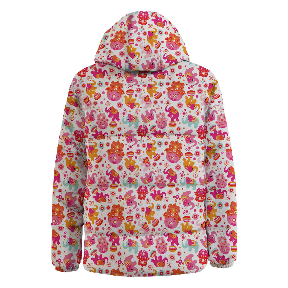 Hamsa And Girly Elephant Print Pattern Down Jacket-grizzshop