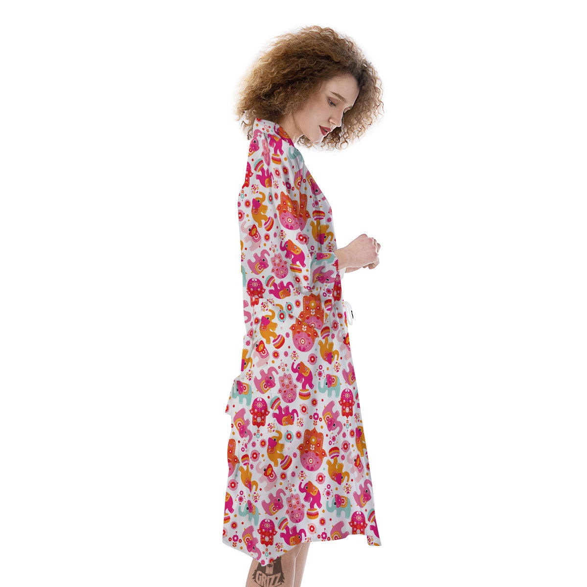 Hamsa And Girly Elephant Print Pattern Kimono-grizzshop