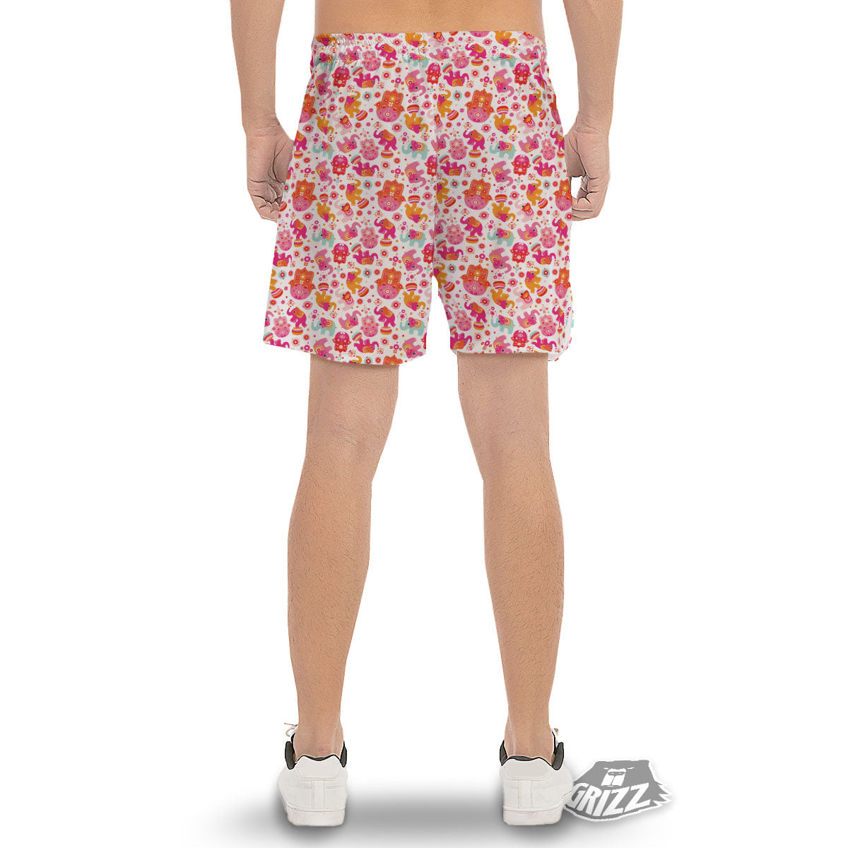 Hamsa And Girly Elephant Print Pattern Men's Gym Shorts-grizzshop