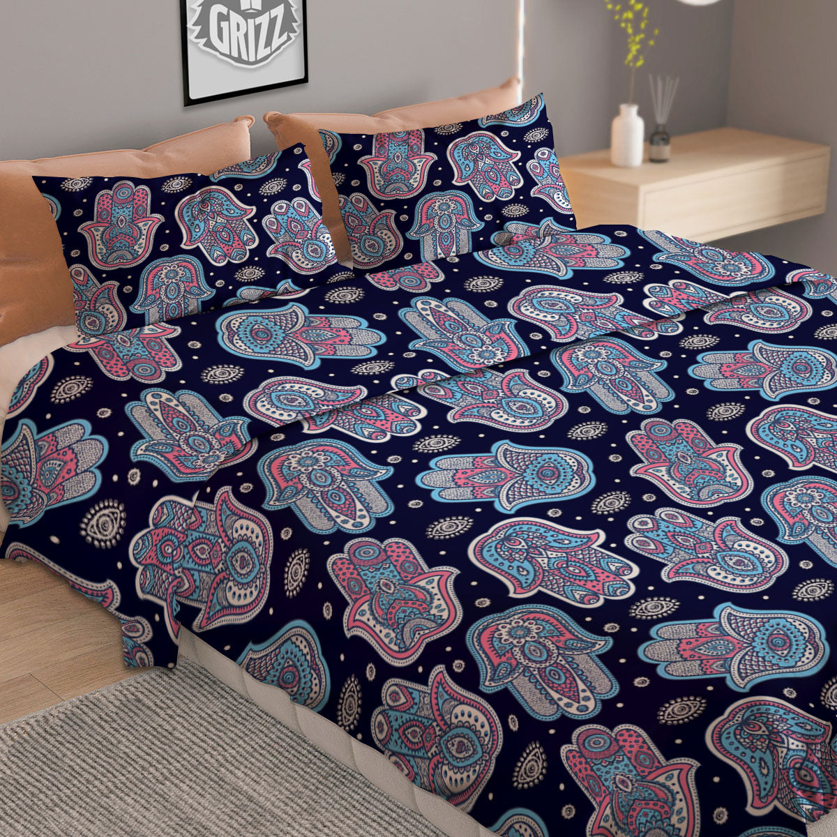 Hamsa Boho Print Pattern Duvet Cover Bedding Set-grizzshop