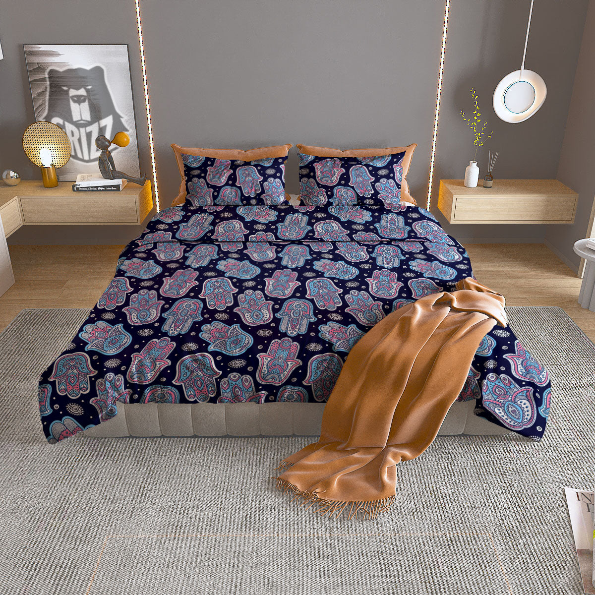 Hamsa Boho Print Pattern Duvet Cover Bedding Set-grizzshop