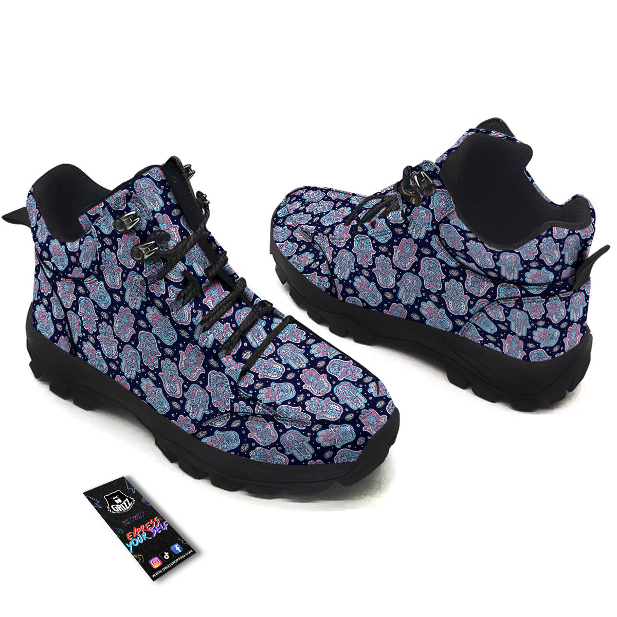 Hamsa Boho Print Pattern Hiking Shoes-grizzshop