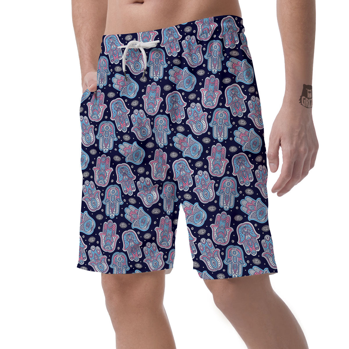 Hamsa Boho Print Pattern Men's Shorts-grizzshop