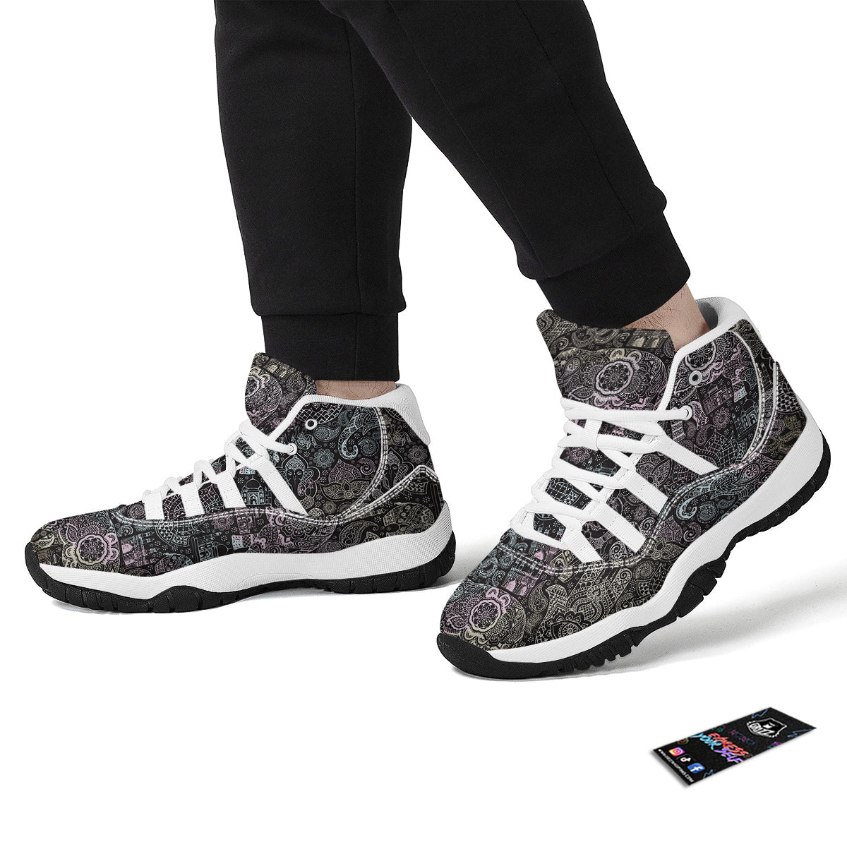 Hamsa Elephant Mandala Print White Bball Shoes-grizzshop