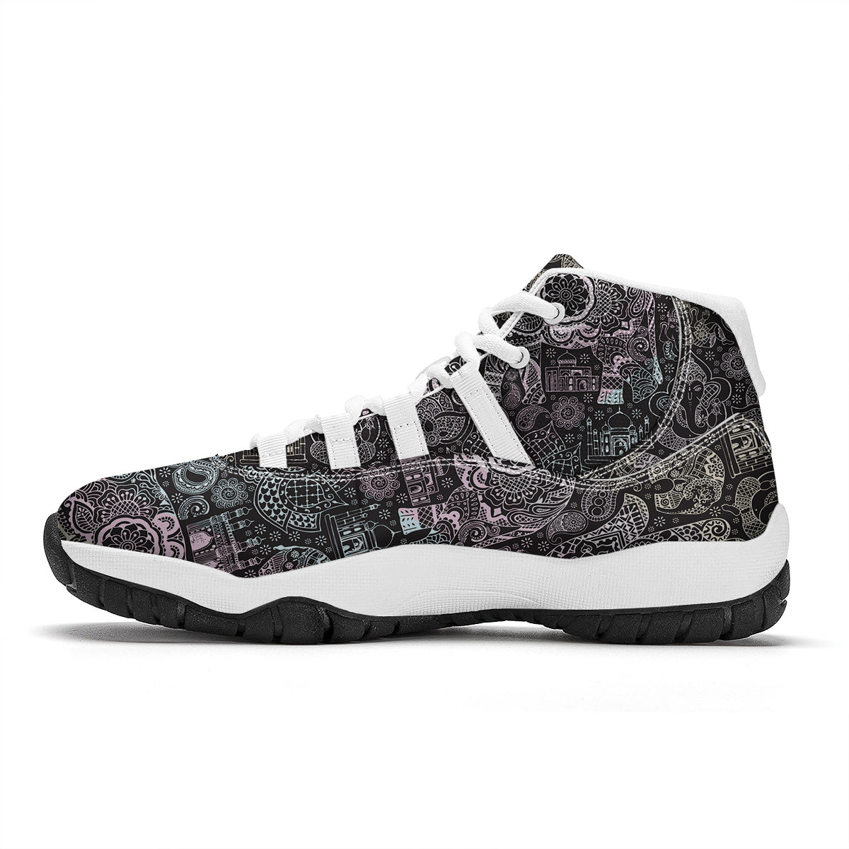Hamsa Elephant Mandala Print White Bball Shoes-grizzshop