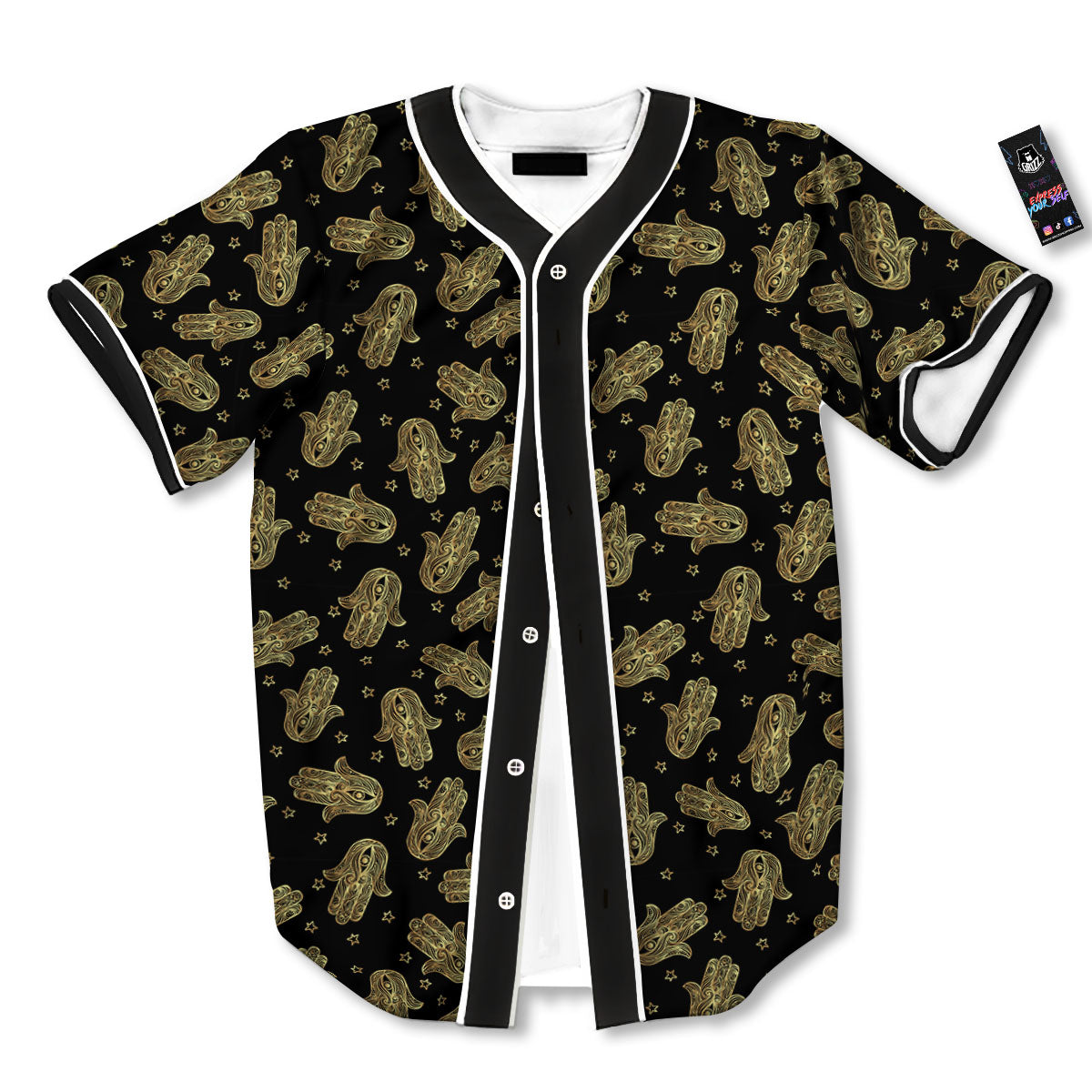 Hamsa Gold Print Pattern Baseball Jersey-grizzshop