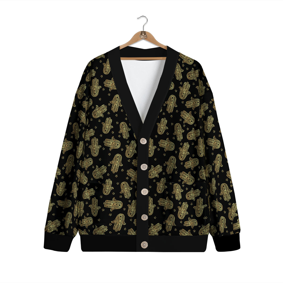 Hamsa Gold Print Pattern Cardigan-grizzshop