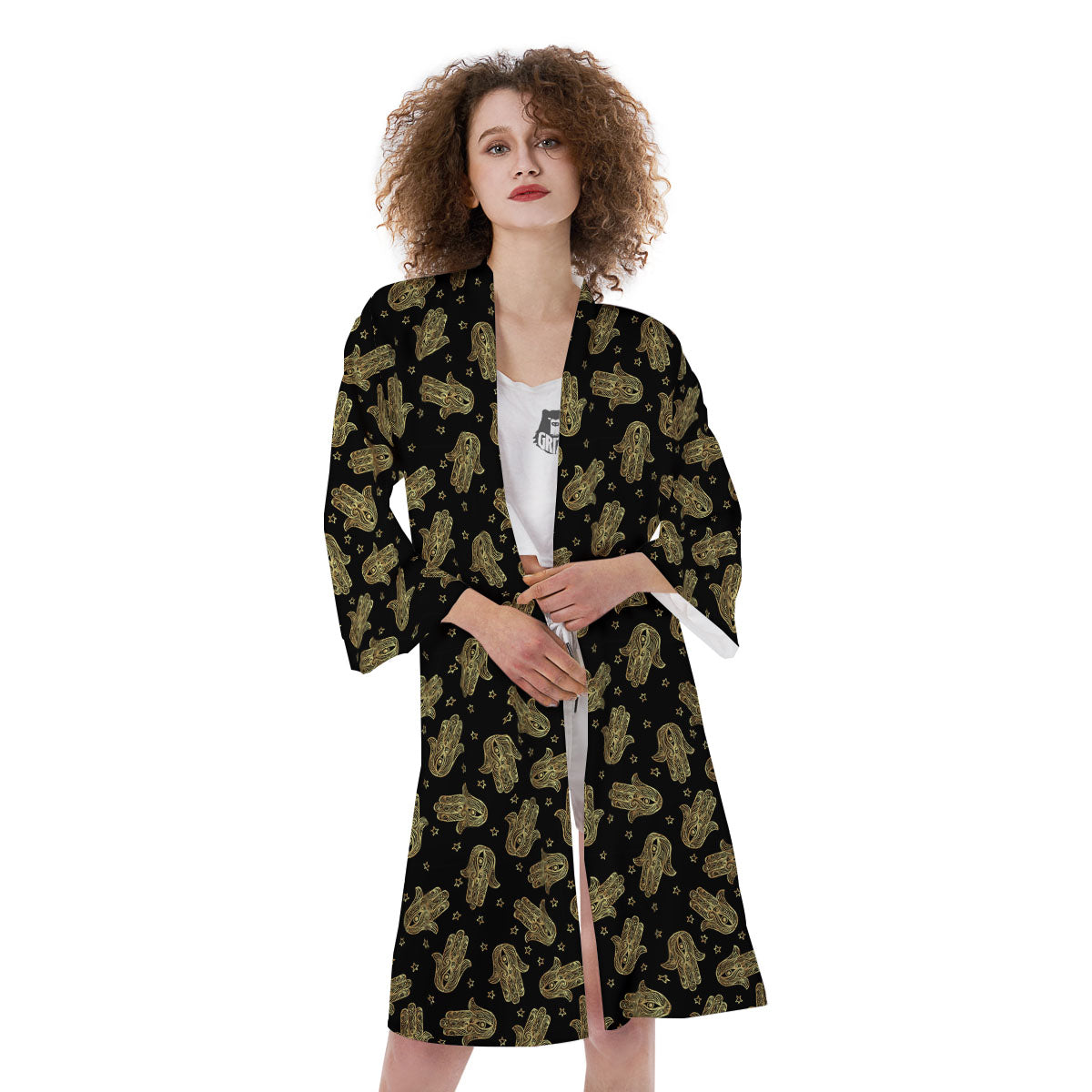 Hamsa Gold Print Pattern Kimono-grizzshop