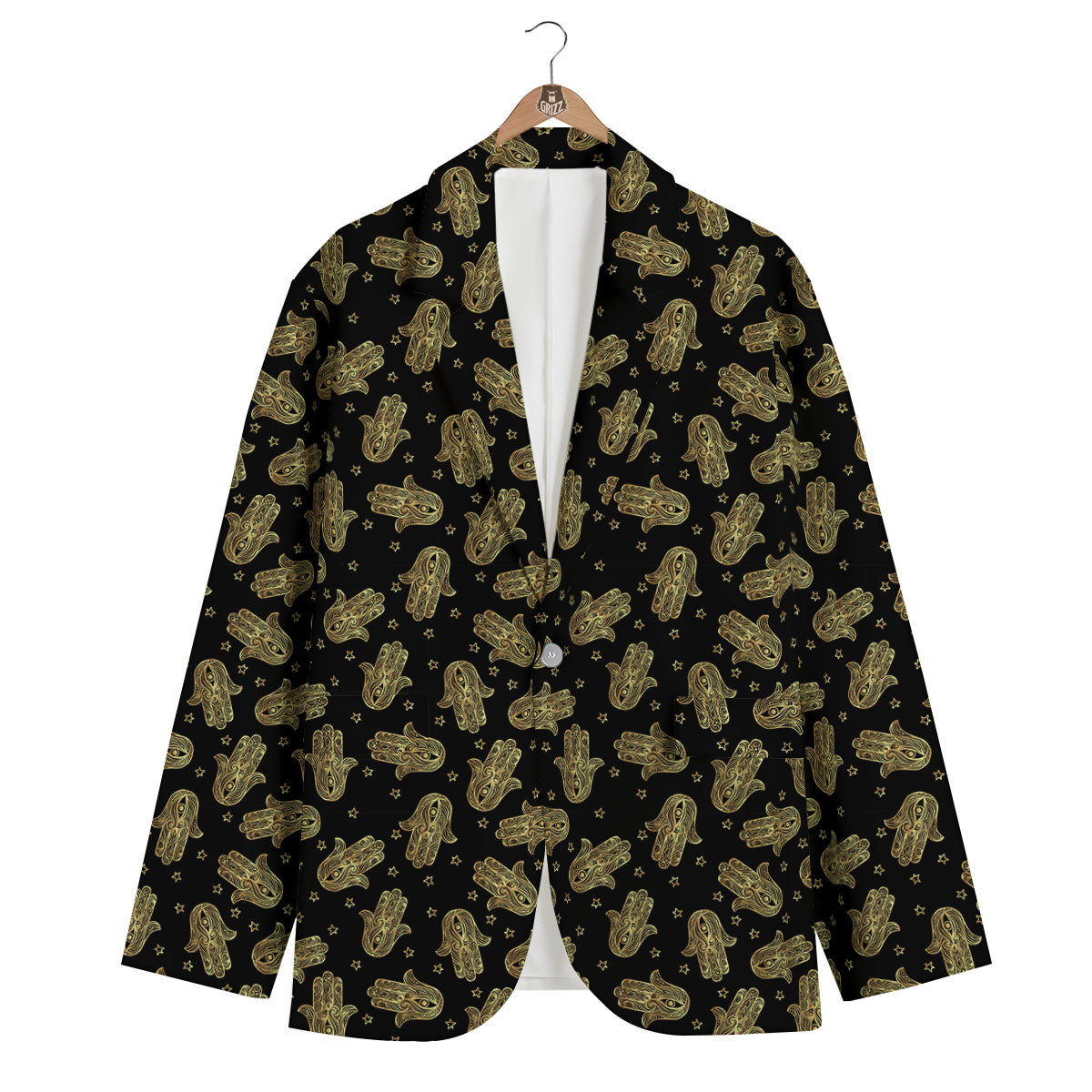 Hamsa Gold Print Pattern Men's Blazer-grizzshop