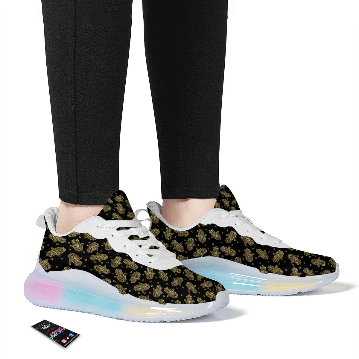 Hamsa Gold Print Pattern Running Sneakers-grizzshop