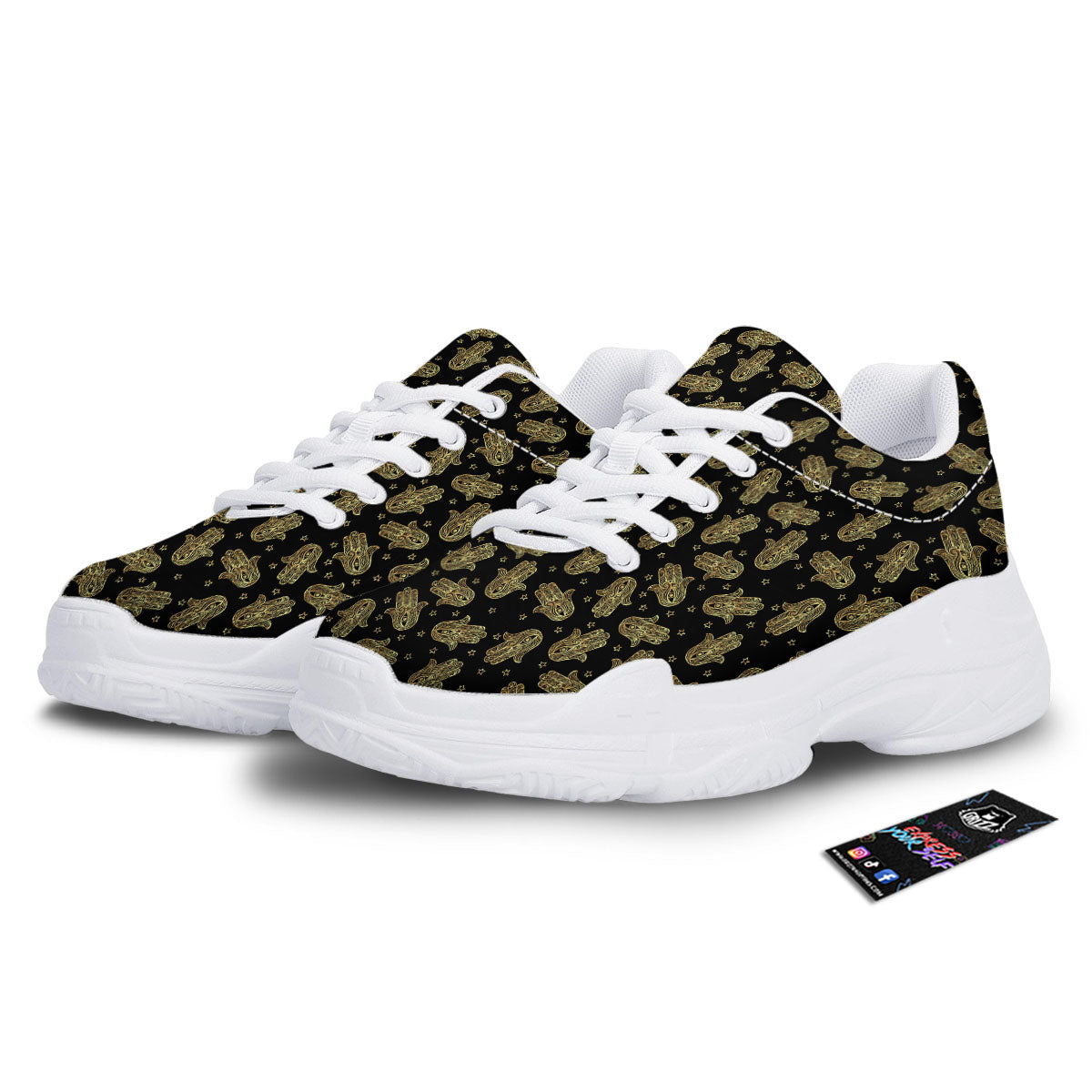 Hamsa Gold Print Pattern White Chunky Shoes-grizzshop