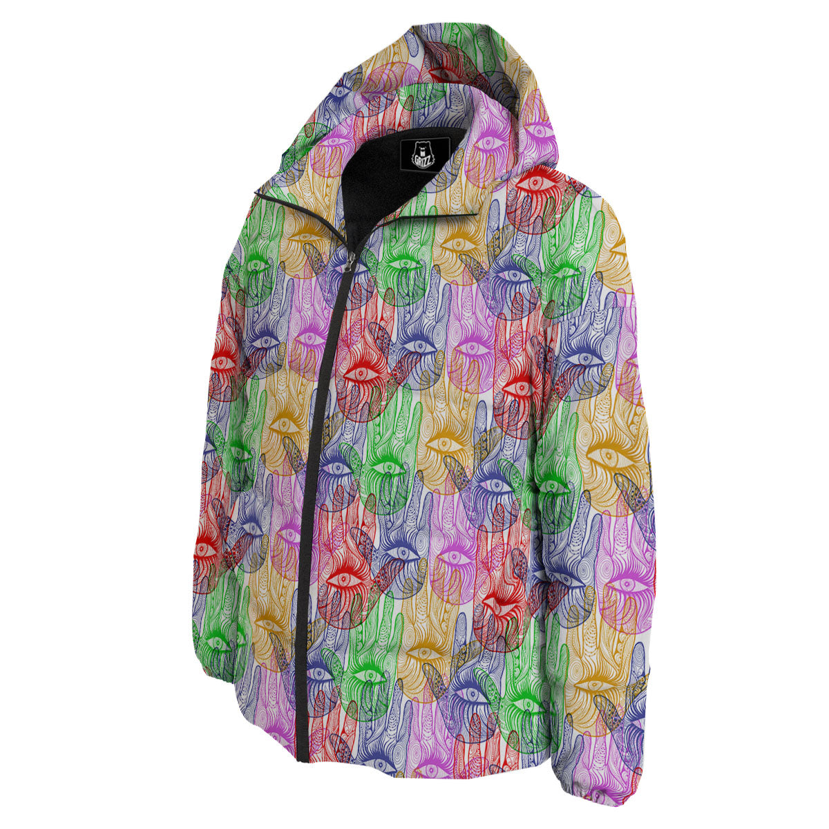 Hamsa Hand Colorful Print Down Jacket-grizzshop