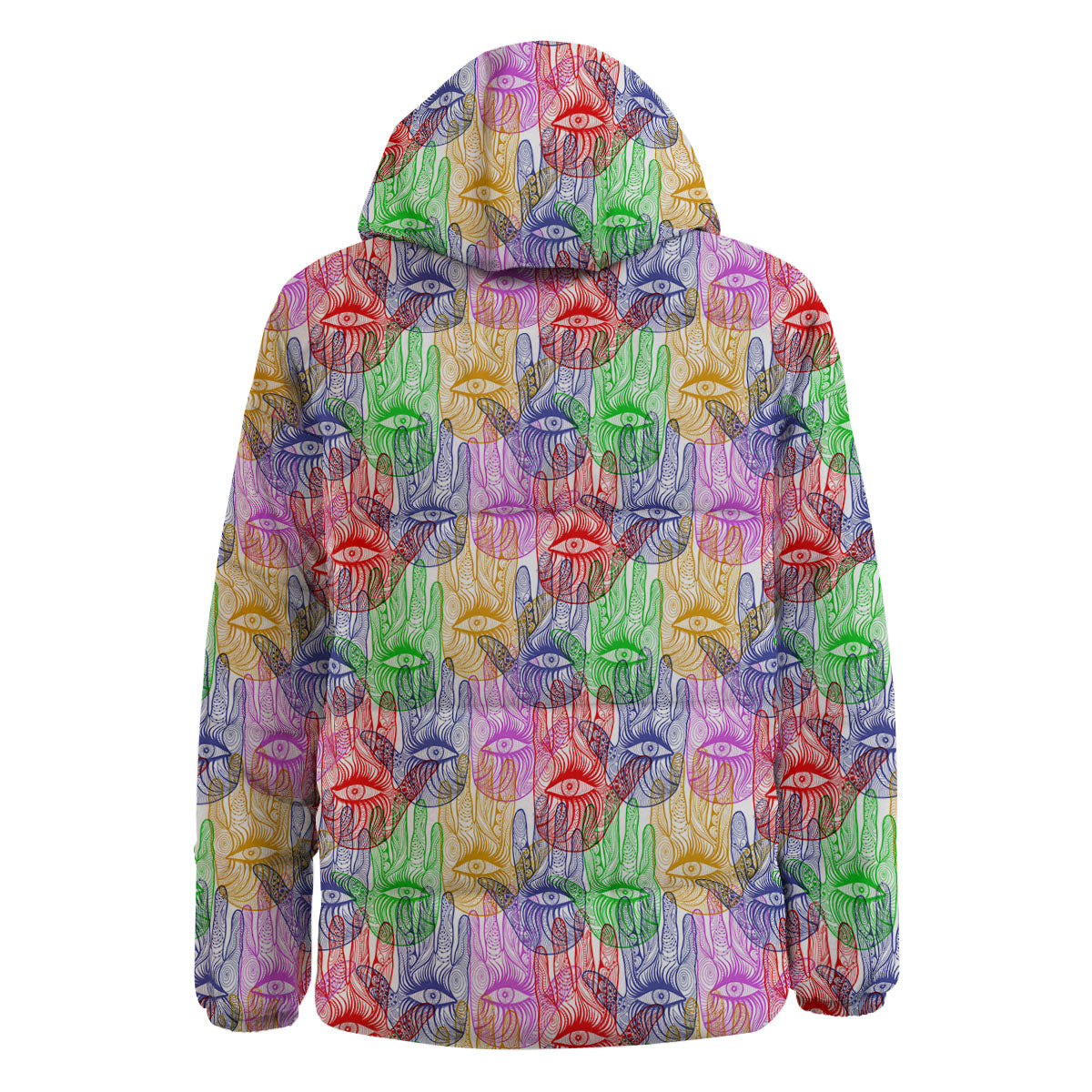 Hamsa Hand Colorful Print Down Jacket-grizzshop