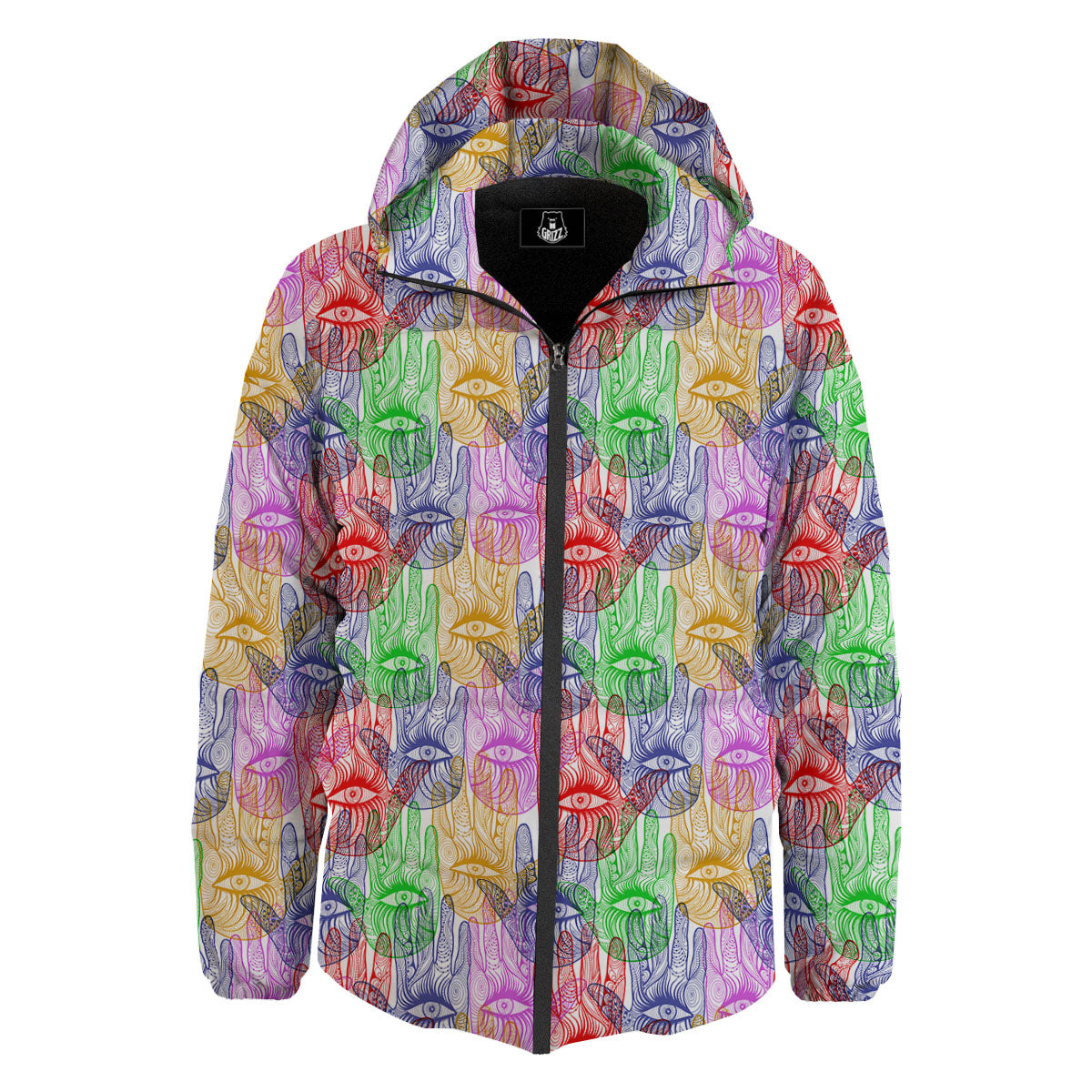 Hamsa Hand Colorful Print Down Jacket-grizzshop